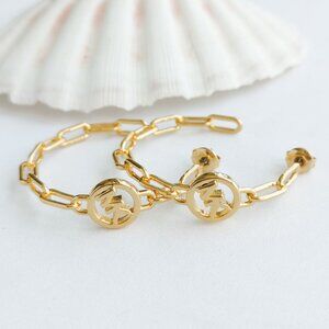 Michael Kors Signature Hoop Chain Link Goldtone Hoop Earrings NEW AUTHENTIC